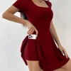 Kadın Yazlık U Yaka Altı Şortlu Elbise - Kırmızı - Görsel 3