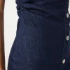 Koyu Mavi Büzgü Detaylı Denim Elbise - Görsel 6